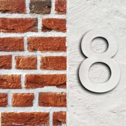 Wiltec Hausnummer 8 silberfarbene Edelstahl Hausnummer in modernem 3D-Design, Höhe 20 cm, Schrift Arial, rostfrei und witterungsbeständig, mit Montagematerial