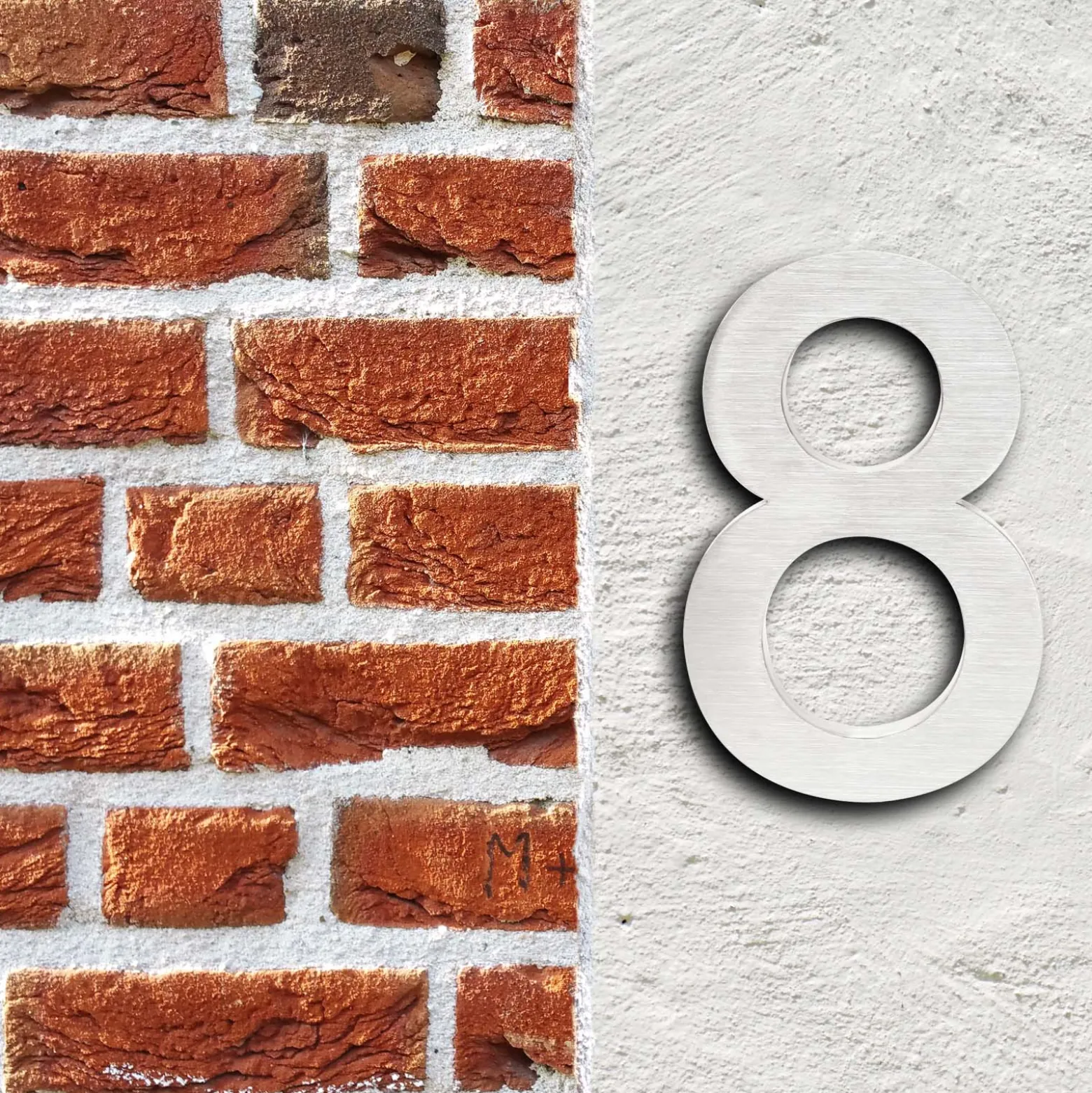 Wiltec Hausnummer 8 silberfarbene Edelstahl Hausnummer in modernem 3D-Design, Höhe 20 cm, Schrift Arial, rostfrei und witterungsbeständig, mit Montagematerial