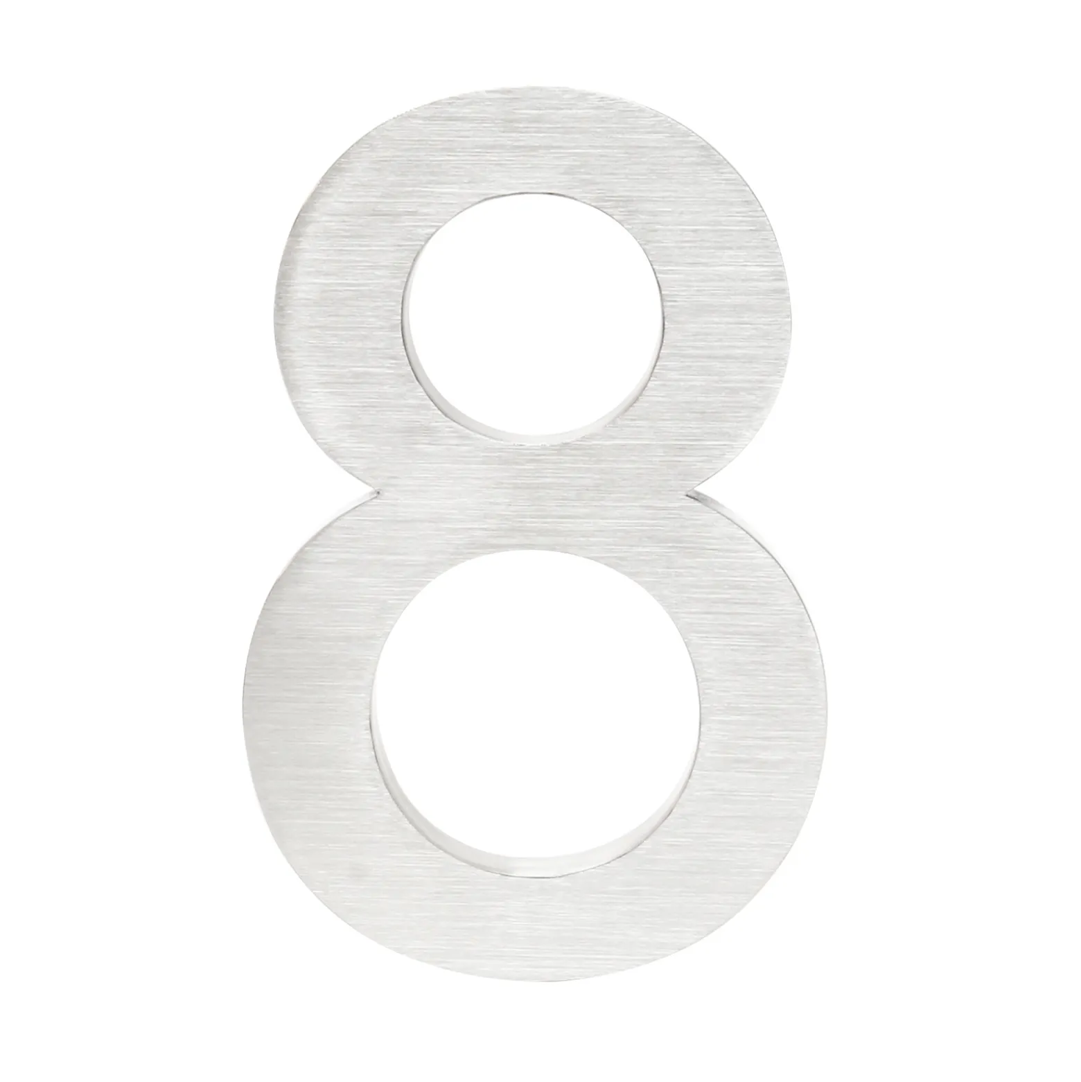 Wiltec Hausnummer 8 silberfarbene Edelstahl Hausnummer in modernem 3D-Design, Höhe 20 cm, Schrift Arial, rostfrei und witterungsbeständig, mit Montagematerial