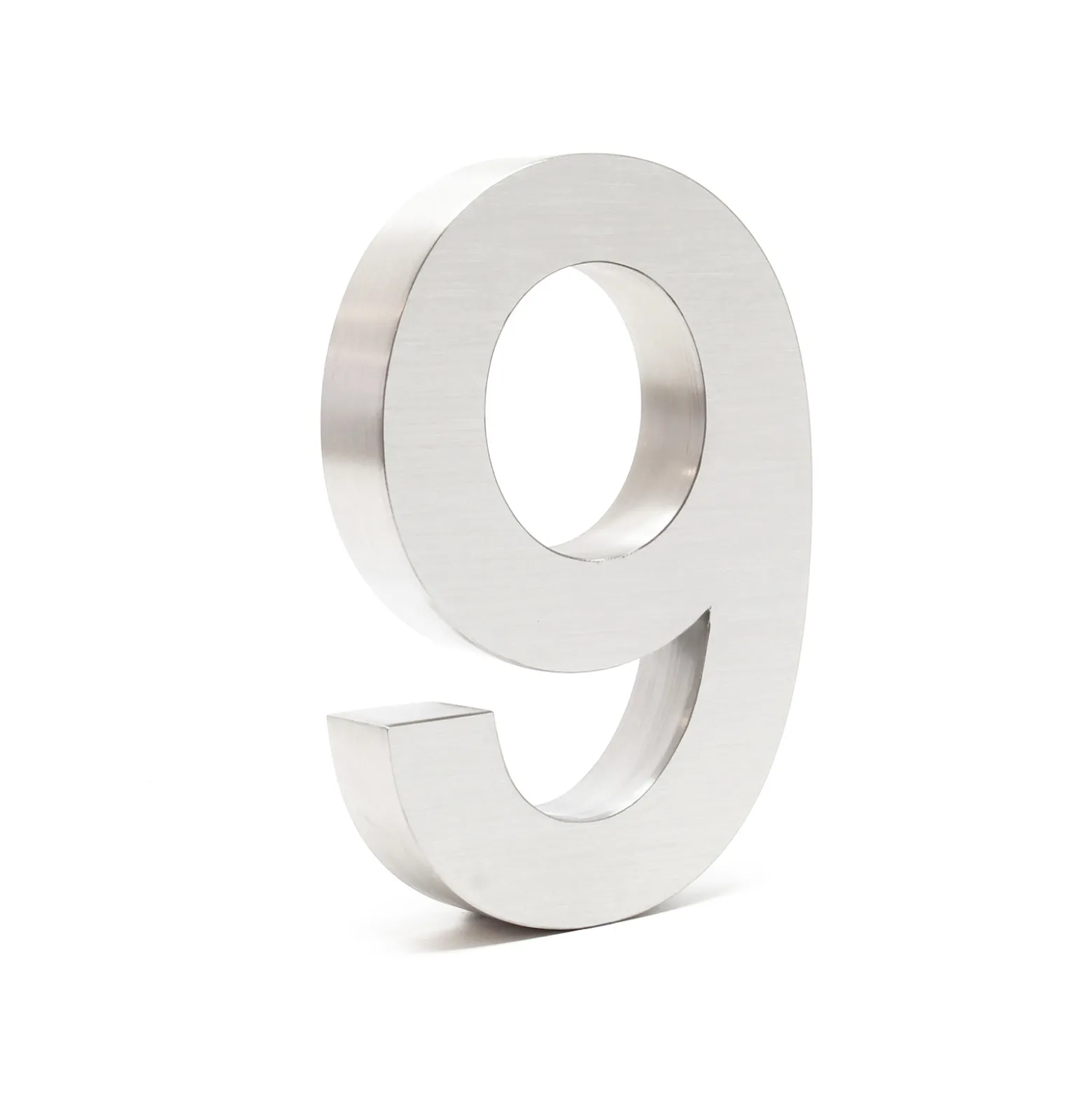 Wiltec Hausnummer 9 silberfarbene Edelstahl Hausnummer in modernem 3D-Design, Höhe 20 cm, Schrift Arial, rostfrei und witterungsbeständig, mit Montagematerial