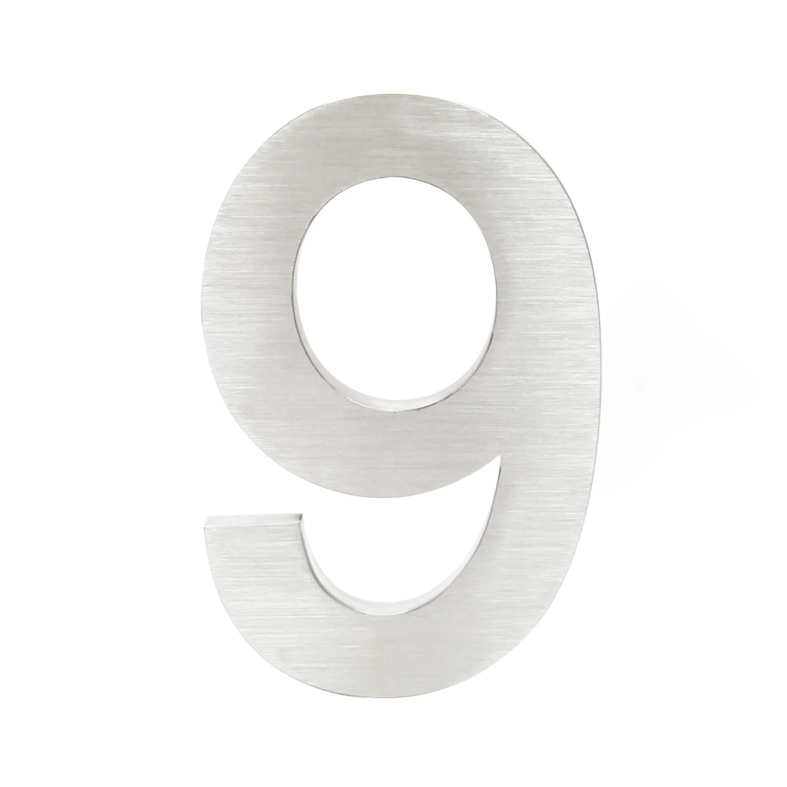Wiltec Hausnummer 9 silberfarbene Edelstahl Hausnummer in modernem 3D-Design, Höhe 20 cm, Schrift Arial, rostfrei und witterungsbeständig, mit Montagematerial