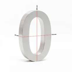 Wiltec Hausnummer 0 silberfarbene Edelstahl Hausnummer in modernem 3D-Design, Höhe 20 cm, Schrift Arial, rostfrei und witterungsbeständig, mit Montagematerial
