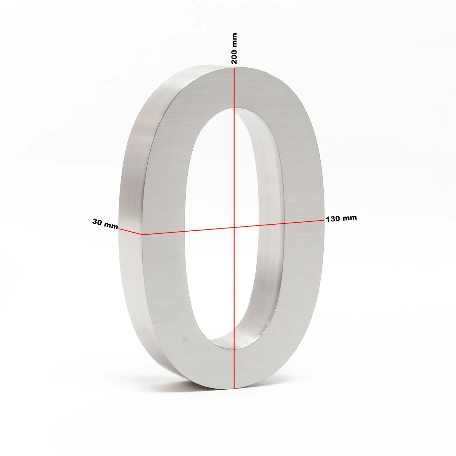 Wiltec Hausnummer 0 silberfarbene Edelstahl Hausnummer in modernem 3D-Design, Höhe 20 cm, Schrift Arial, rostfrei und witterungsbeständig, mit Montagematerial