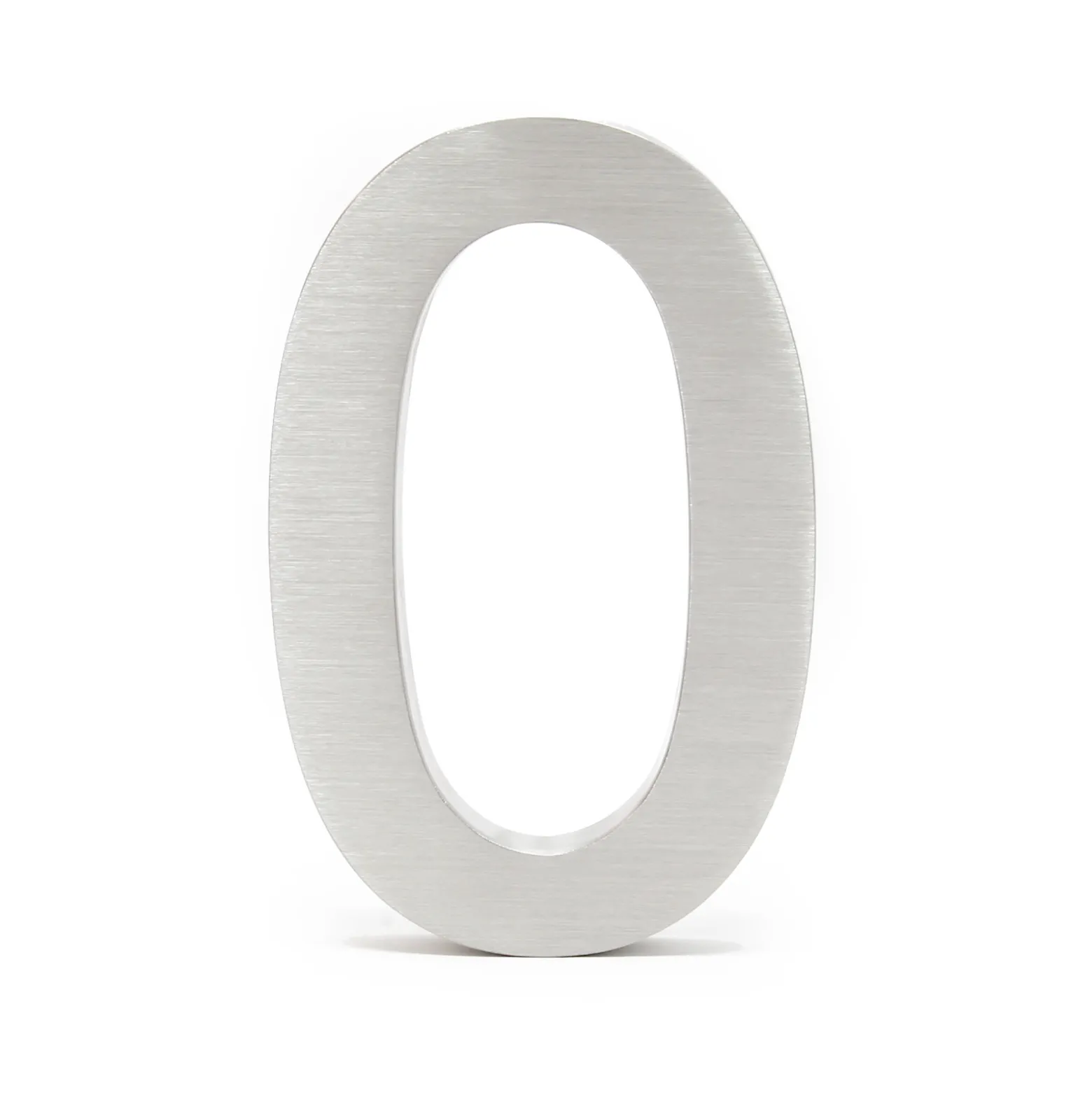 Wiltec Hausnummer 0 silberfarbene Edelstahl Hausnummer in modernem 3D-Design, Höhe 20 cm, Schrift Arial, rostfrei und witterungsbeständig, mit Montagematerial