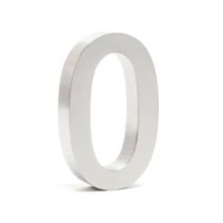 Wiltec Hausnummer 0 silberfarbene Edelstahl Hausnummer in modernem 3D-Design, Höhe 20 cm, Schrift Arial, rostfrei und witterungsbeständig, mit Montagematerial