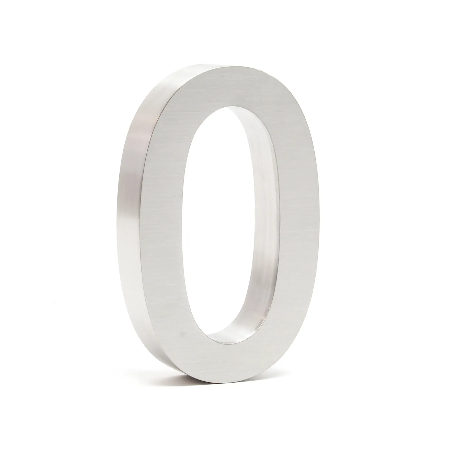 Wiltec Hausnummer 0 silberfarbene Edelstahl Hausnummer in modernem 3D-Design, Höhe 20 cm, Schrift Arial, rostfrei und witterungsbeständig, mit Montagematerial