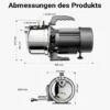 Wiltec Hauswasserwerk JET110S 1100W 4600L/h tragbare Gartenpumpe Edelstahl Hauswasserautomat Garten Wasserpumpe elektrische Pumpe