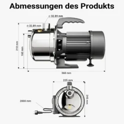 Wiltec Hauswasserwerk JET110S 1100W 4600L/h tragbare Gartenpumpe Edelstahl Hauswasserautomat Garten Wasserpumpe elektrische Pumpe