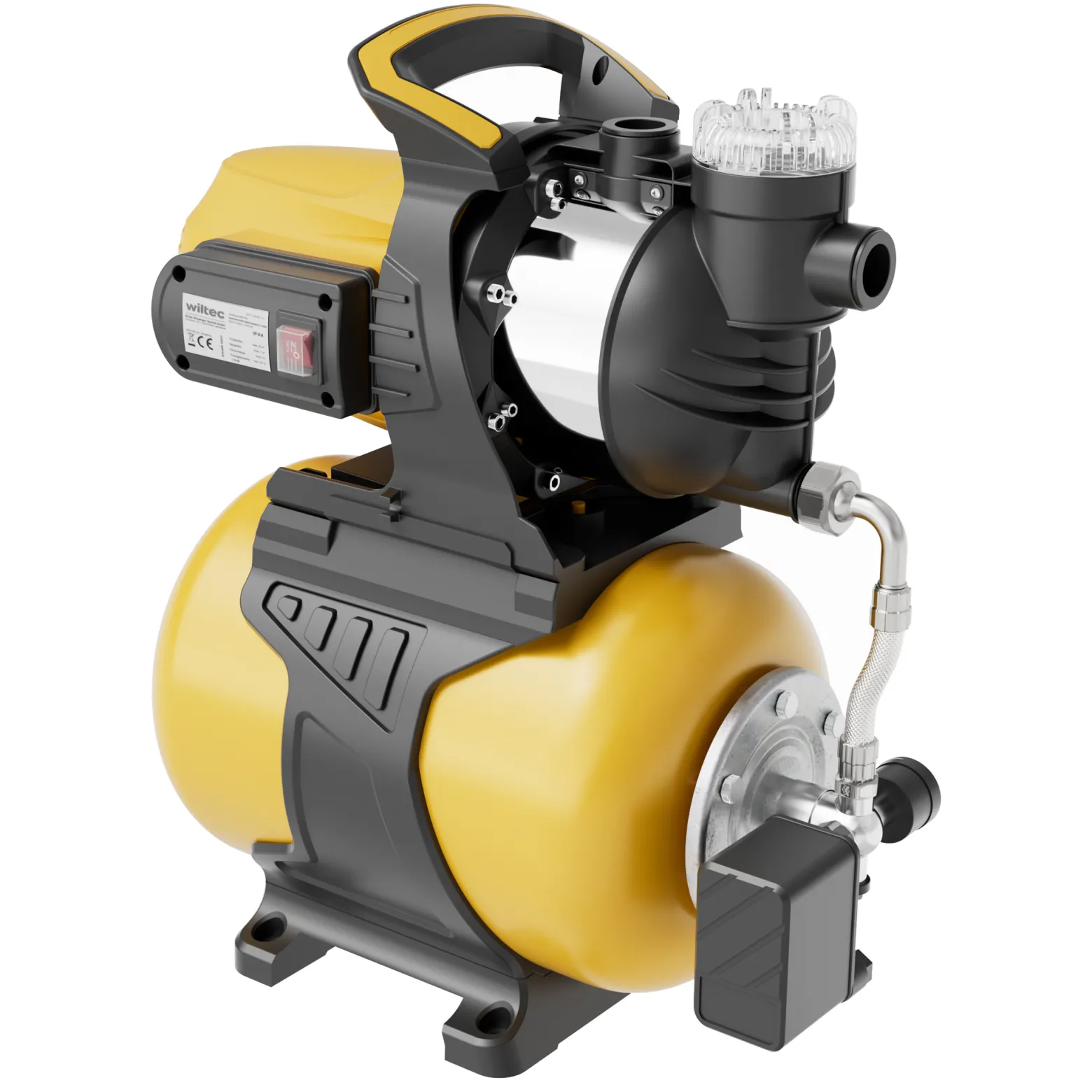 Wiltec Hauswasserwerk mit 24-L-Membrankessel, 5000 l/h Hauswasserautomat mit Druckschalter und Vorfilter, Gartenpumpe mit 50 m Förderhöhe, Wasserpumpe mit 7 m Ansaugtiefe