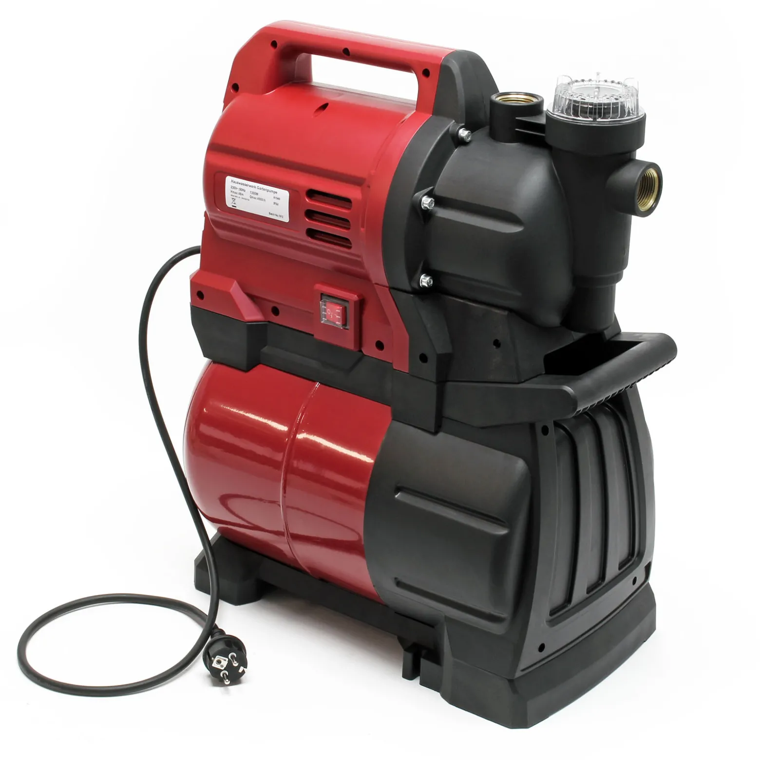 Wiltec Hauswasserwerk 1300W 4500l/h Hauswasserautomat mit Druckschalter und Membrankessel 19l Druckkessel Gartenpumpe Wasserpumpe Brauchwasserpumpe Regenwasserpumpe