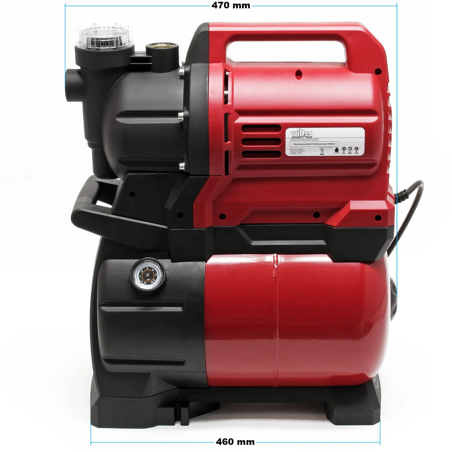 Wiltec Hauswasserwerk 1300W 4500l/h Hauswasserautomat mit Druckschalter und Membrankessel 19l Druckkessel Gartenpumpe Wasserpumpe Brauchwasserpumpe Regenwasserpumpe