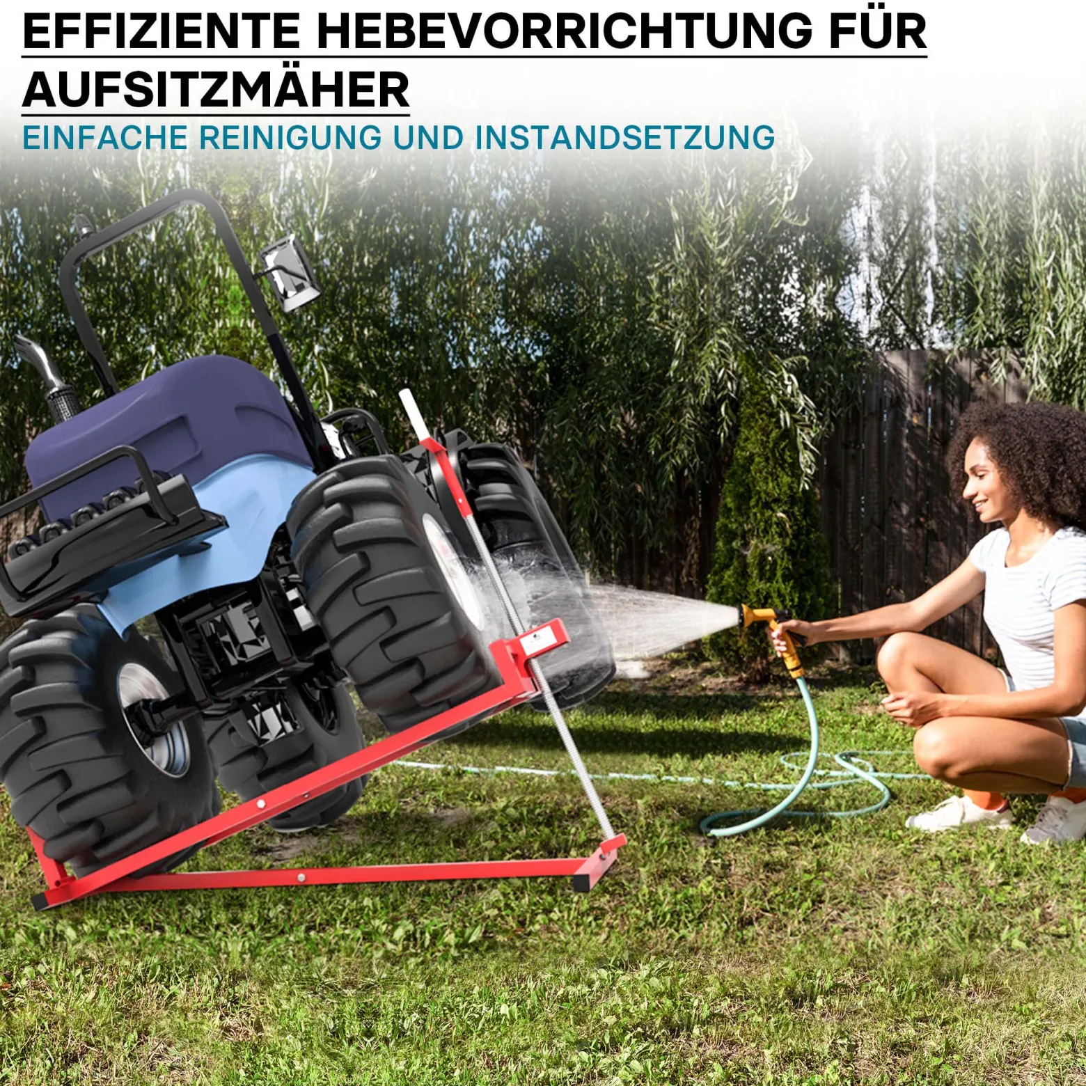 Wiltec Hebevorrichtung für Aufsitzmäher Rasentraktor – bis max 400 kg – 1140 x 495 x 1030 mm – aus Stahl – Lifter als Reinigungshilfe