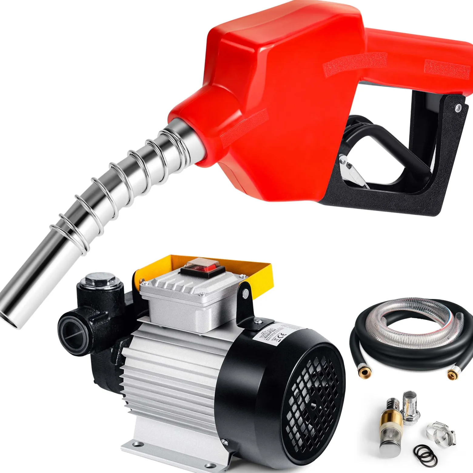 Wiltec Heizöl- und Dieselpumpe 230V/550W 60l/min selbstansaugend Pumpe mit automatischer Pistole, Kraftstoffpumpe, Absaugpumpe
