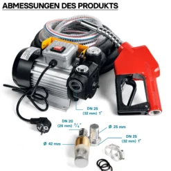 Wiltec Heizöl- und Dieselpumpe 230V/550W 60l/min selbstansaugend Pumpe mit automatischer Pistole, Kraftstoffpumpe, Absaugpumpe