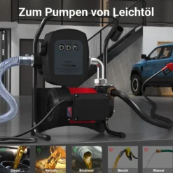 Wiltec Heizöl- und Dieselpumpe 230V/600W 40l/min selbstansaugend Pumpe mit automatischer Pistole, Kraftstoffpumpe, Absaugpumpe