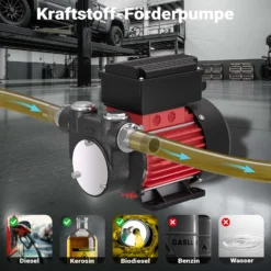 Wiltec Heizöl- und Dieselpumpe 230V 375W 60l/min, Selbstansaugende Umfüllpumpe mit 2m Ansaughöhe und Rückschlagventil, Absaugpumpe