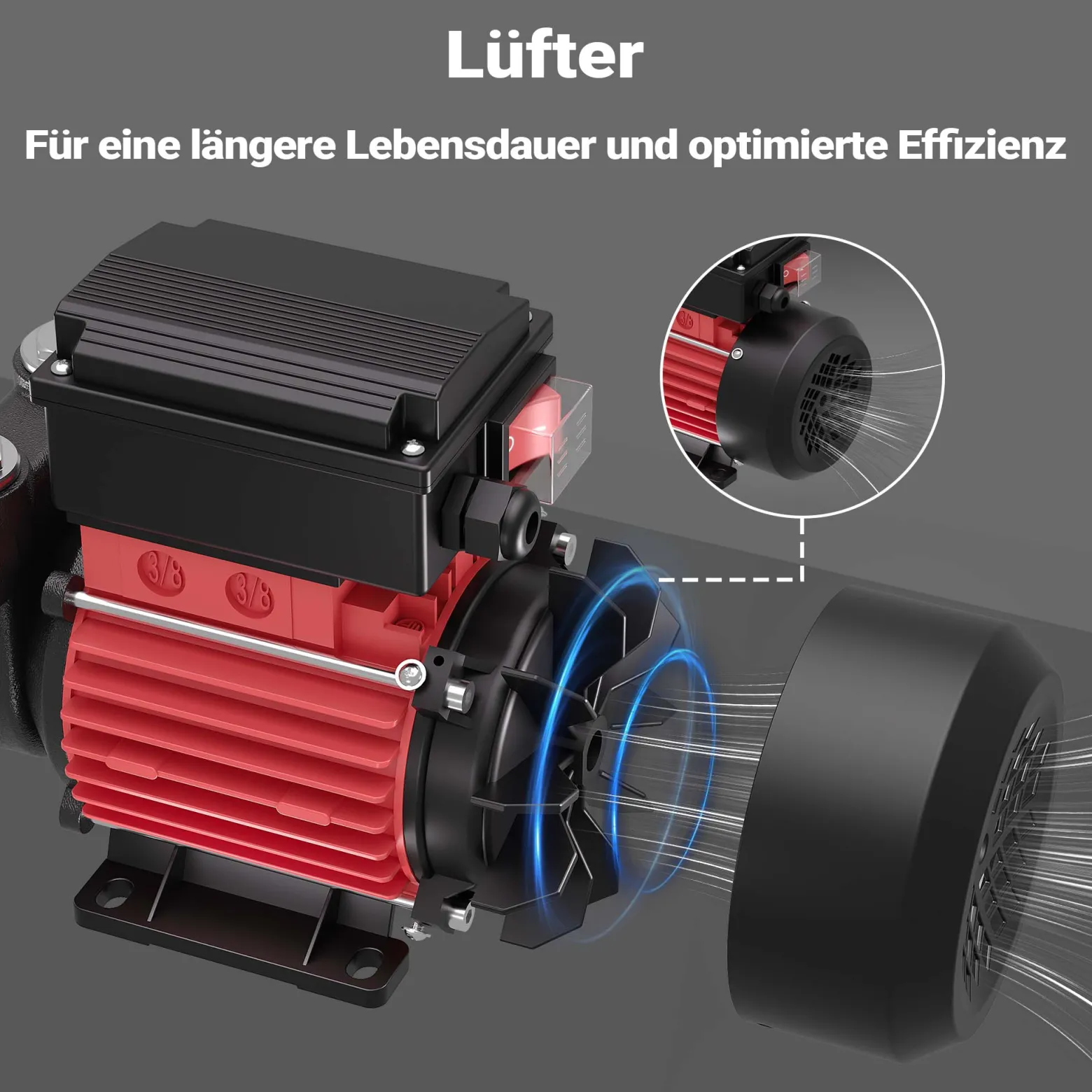 Wiltec Heizöl- und Dieselpumpe 230V 375W 60l/min, Selbstansaugende Umfüllpumpe mit 2m Ansaughöhe und Rückschlagventil, Absaugpumpe