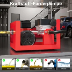 Wiltec Heizöl- und Dieselpumpe 230V/600W 40l/min selbstansaugend Pumpe mit automatischer Pistole, Kraftstoffpumpe, Absaugpumpe
