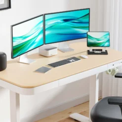 Wiltec Höhenverstellbarer Schreibtisch einmotorig mit Ladestation, Kollisionsschutz, Memoryfunktion und Sitz-/Stehzeit-Erinnerung, Stehtisch mit Tischplatte 1180 x 600 mm