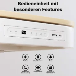Wiltec Höhenverstellbarer Schreibtisch einmotorig mit Ladestation, Kollisionsschutz, Memoryfunktion und Sitz-/Stehzeit-Erinnerung, Stehtisch mit Tischplatte 1180 x 600 mm