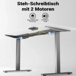 Wiltec Höhenverstellbarer Schreibtisch zweimotorig, Schreibtischrahmen, Gestell für Tischplatten, mit Kollisionsschutz, Memoryfunktion und Sitz-/Stehzeit-Erinnerung