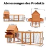 Wiltec Hühnerstall 3100 x 1500 x 1500 mm braun mit Freilauf und Nistkästen aus Holz, Hühnerhaus mit Unterschlupf, Gitter und Kotwanne verzinkt