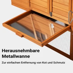 Wiltec Hühnerstall 1720 x 660 x 1200 mm braun mit Freilauf und Nistkasten aus Fichtenholz, Hühnerhaus mit Unterschlupf, Gitter und Kotwanne verzinkt