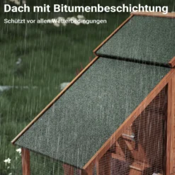 Wiltec Hühnerstall 1720 x 660 x 1200 mm braun mit Freilauf und Nistkasten aus Fichtenholz, Hühnerhaus mit Unterschlupf, Gitter und Kotwanne verzinkt
