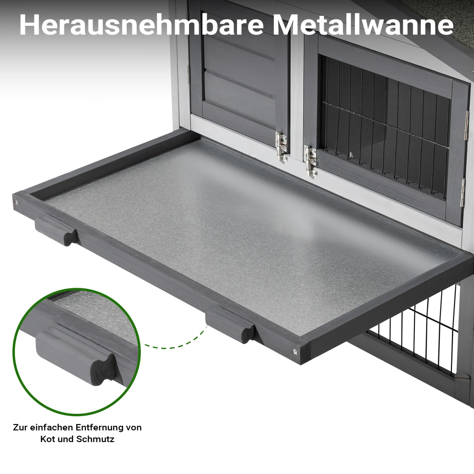 Wiltec Hühnerstall 1535 x 525 x 685 mm hellgrau mit Freilauf und Schlafhaus aus Holz, Hühnerhaus mit Unterschlupf, Gitter und Kotwanne verzinkt
