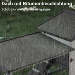 Wiltec Hühnerstall 1535 x 525 x 685 mm hellgrau mit Freilauf und Schlafhaus aus Holz, Hühnerhaus mit Unterschlupf, Gitter und Kotwanne verzinkt