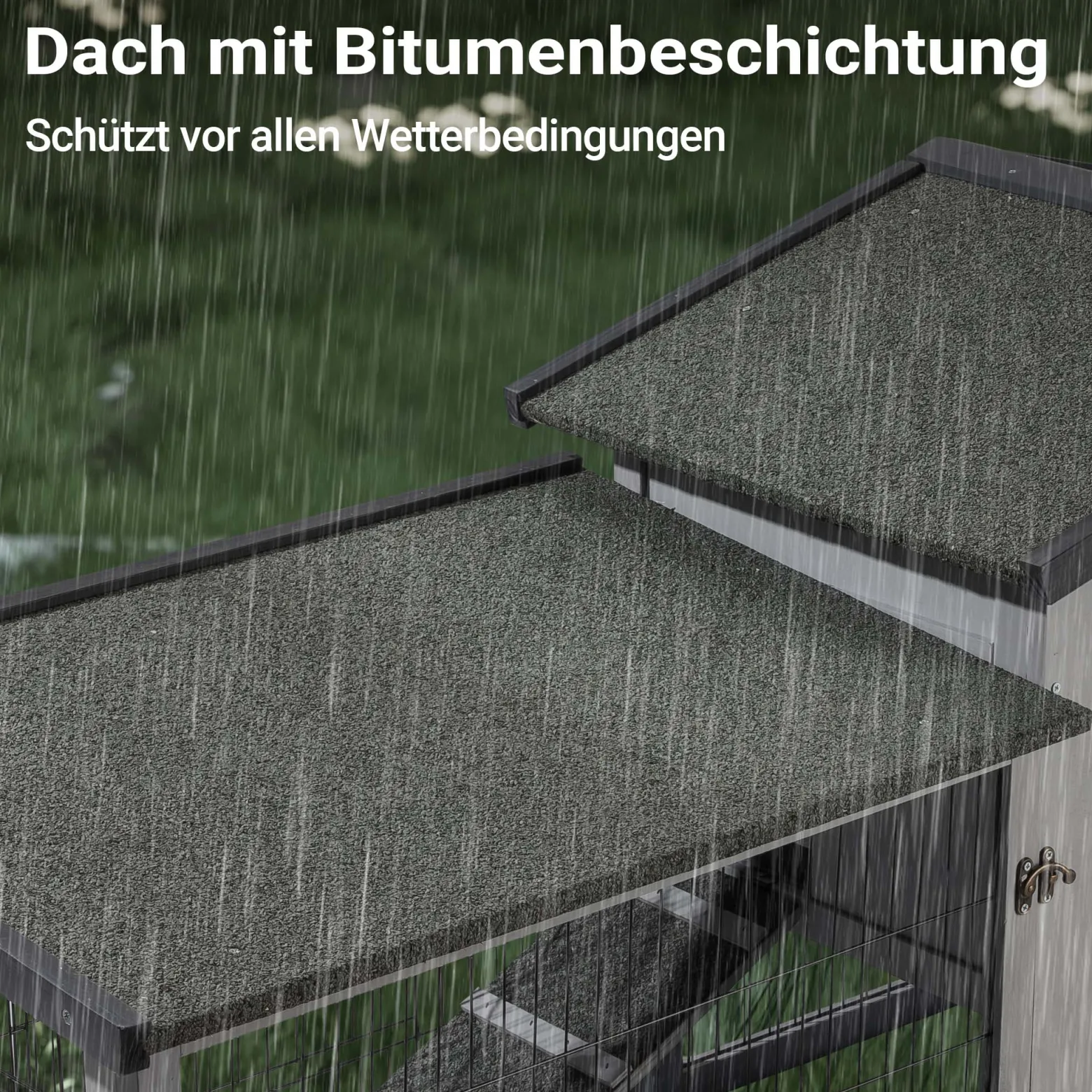 Wiltec Hühnerstall 1535 x 525 x 685 mm hellgrau mit Freilauf und Schlafhaus aus Holz, Hühnerhaus mit Unterschlupf, Gitter und Kotwanne verzinkt