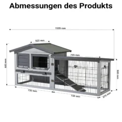 Wiltec Hühnerstall 1535 x 525 x 685 mm hellgrau mit Freilauf und Schlafhaus aus Holz, Hühnerhaus mit Unterschlupf, Gitter und Kotwanne verzinkt