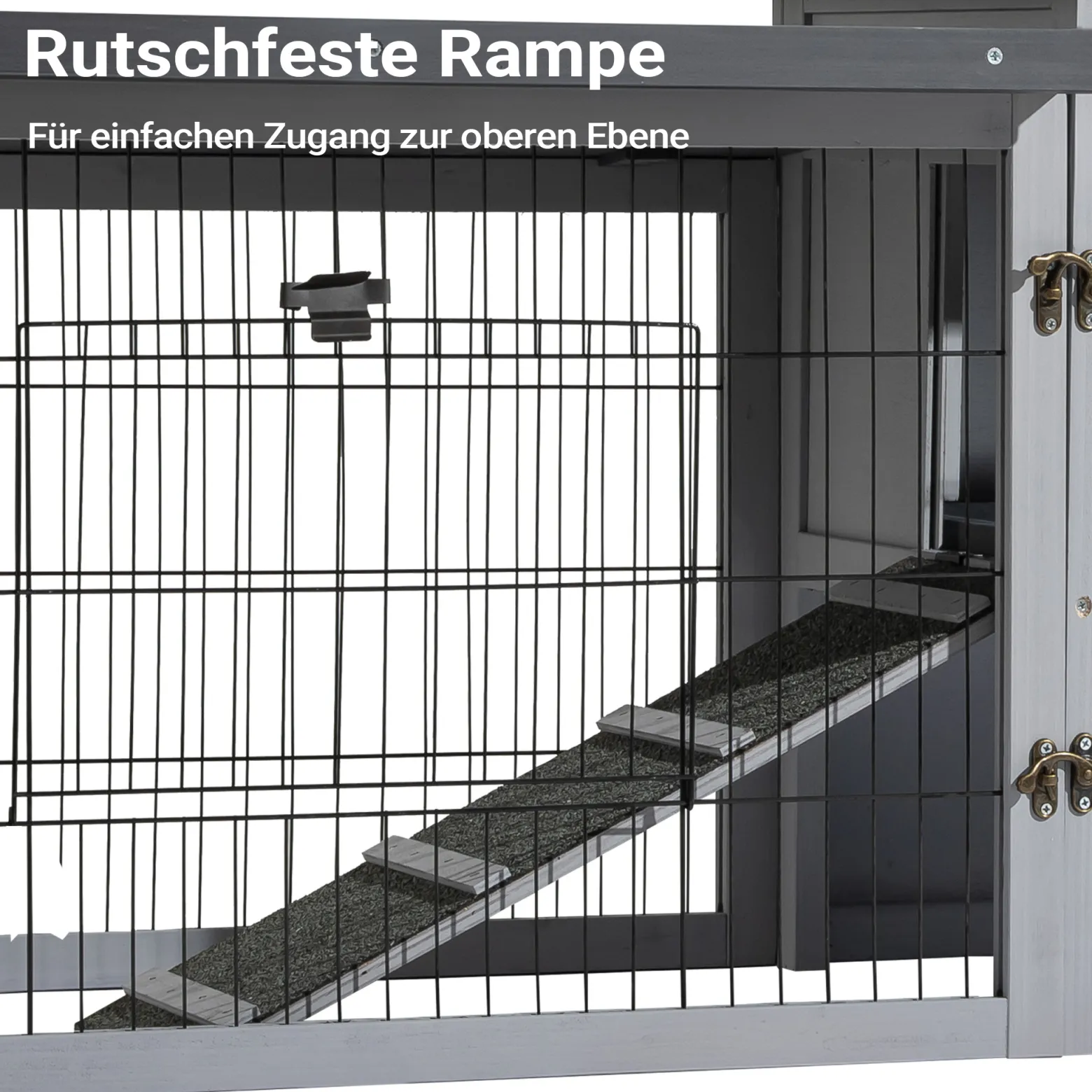 Wiltec Hühnerstall 1535 x 525 x 685 mm hellgrau mit Freilauf und Schlafhaus aus Holz, Hühnerhaus mit Unterschlupf, Gitter und Kotwanne verzinkt