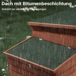Wiltec Hühnerstall 1360 x 740 x 700 mm rotbraun mit Nistkasten aus Holz, Hühnerhaus mit Unterschlupf, isoliertem Dach und Kotwanne verzinkt