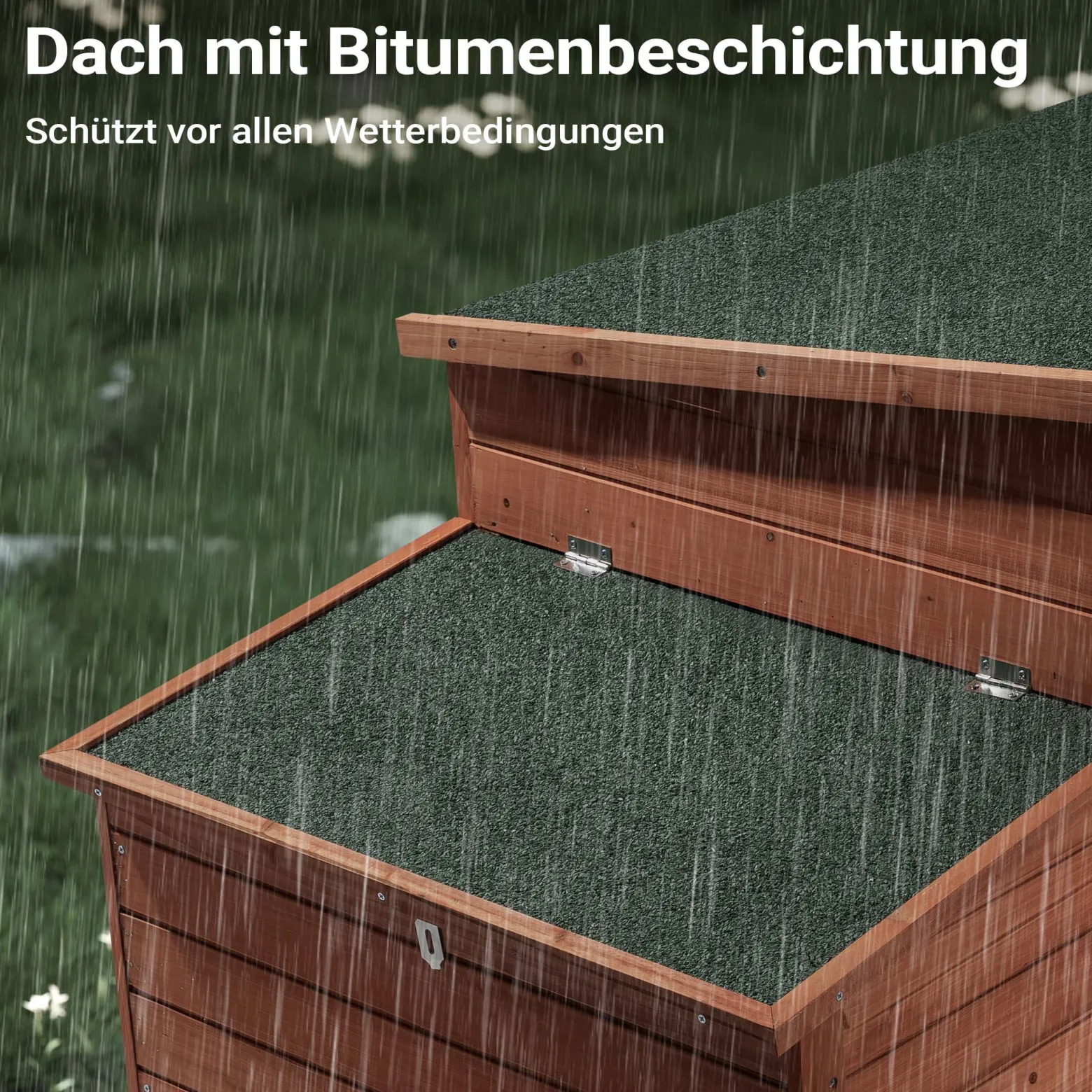 Wiltec Hühnerstall 1360 x 740 x 700 mm rotbraun mit Nistkasten aus Holz, Hühnerhaus mit Unterschlupf, isoliertem Dach und Kotwanne verzinkt