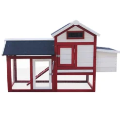Wiltec Hühnerstall 1520 x 520 x 920 mm rot-weiß mit Freilauf und Nistkasten aus Tannenholz, Hühnerhaus mit Unterschlupf, Gitter und Kotwanne verzinkt