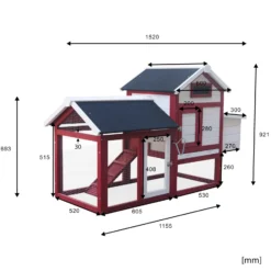 Wiltec Hühnerstall 1520 x 520 x 920 mm rot-weiß mit Freilauf und Nistkasten aus Tannenholz, Hühnerhaus mit Unterschlupf, Gitter und Kotwanne verzinkt