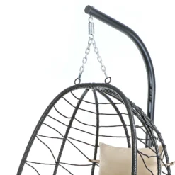 Wiltec Hängesessel für Indoor und Outdoor, Hängestuhl aus Rattan, Korbsessel bis 130 kg, Hängeschaukel mit Gestell und Sitzkissen