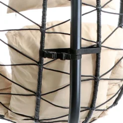 Wiltec Hängesessel für Indoor und Outdoor, Hängestuhl aus Rattan, Korbsessel bis 130 kg, Hängeschaukel mit Gestell und Sitzkissen