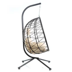 Wiltec Hängesessel für Indoor und Outdoor, Hängestuhl aus Rattan, Korbsessel bis 130 kg, Hängeschaukel mit Gestell und Sitzkissen