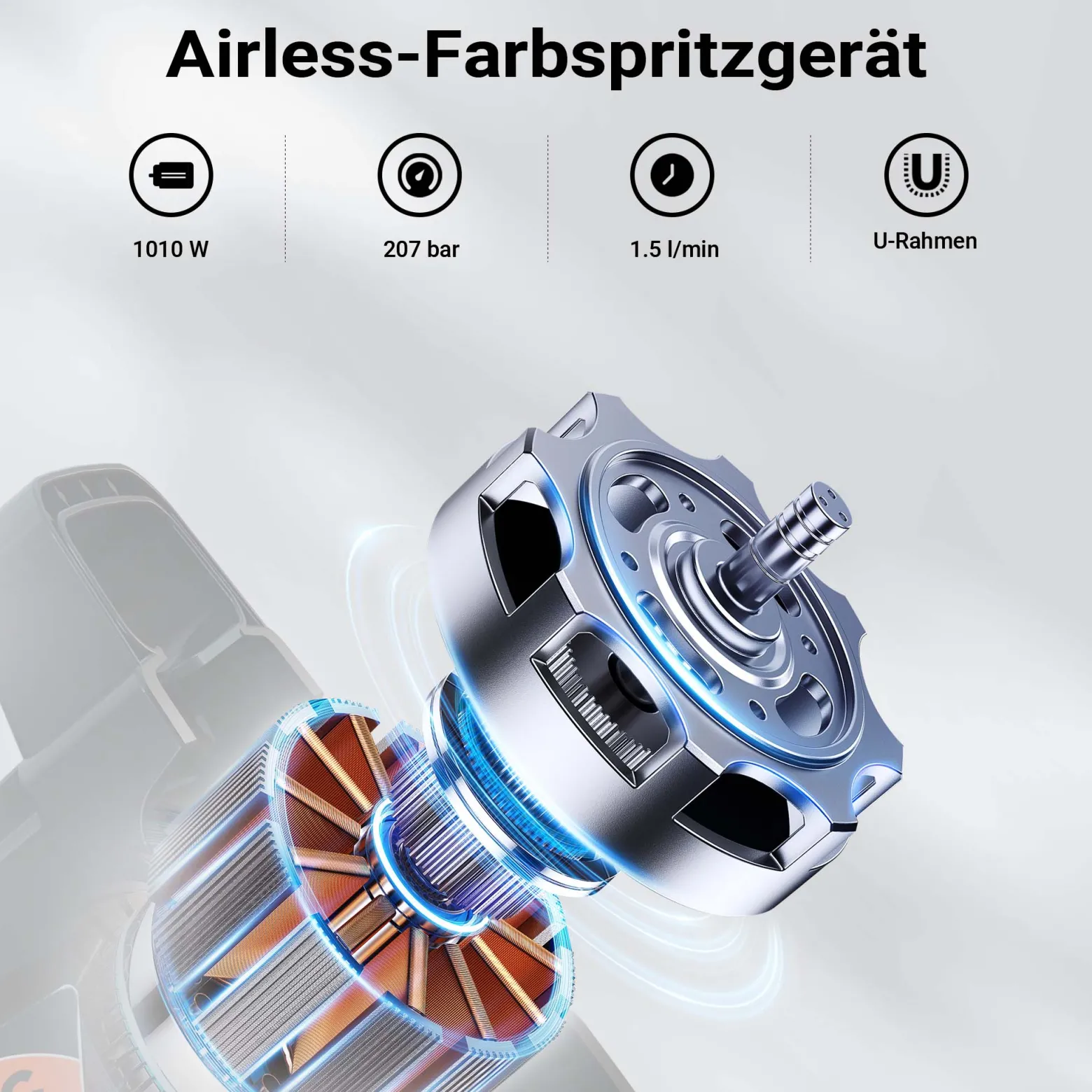 Wiltec Hochdruck Farbsprühsystem 1010 W, 207 bar, 1,5 l/min, Farbspritzgerät mit Düse und Verlängerungsstange, Farbsprühgerät für Wandfarbe