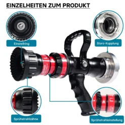 Wiltec Hohlstrahlrohr mit 150/200/350/450 l/min, C Storzkupplung und stufenloser Sprühstrahlverstellung für THW Feuerwehrrohr
