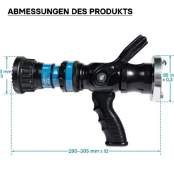 Wiltec Hohlstrahlrohr mit 150/200/350/500 l/min, C Storzkupplung und stufenloser Sprühstrahlverstellung für THW Feuerwehrrohr