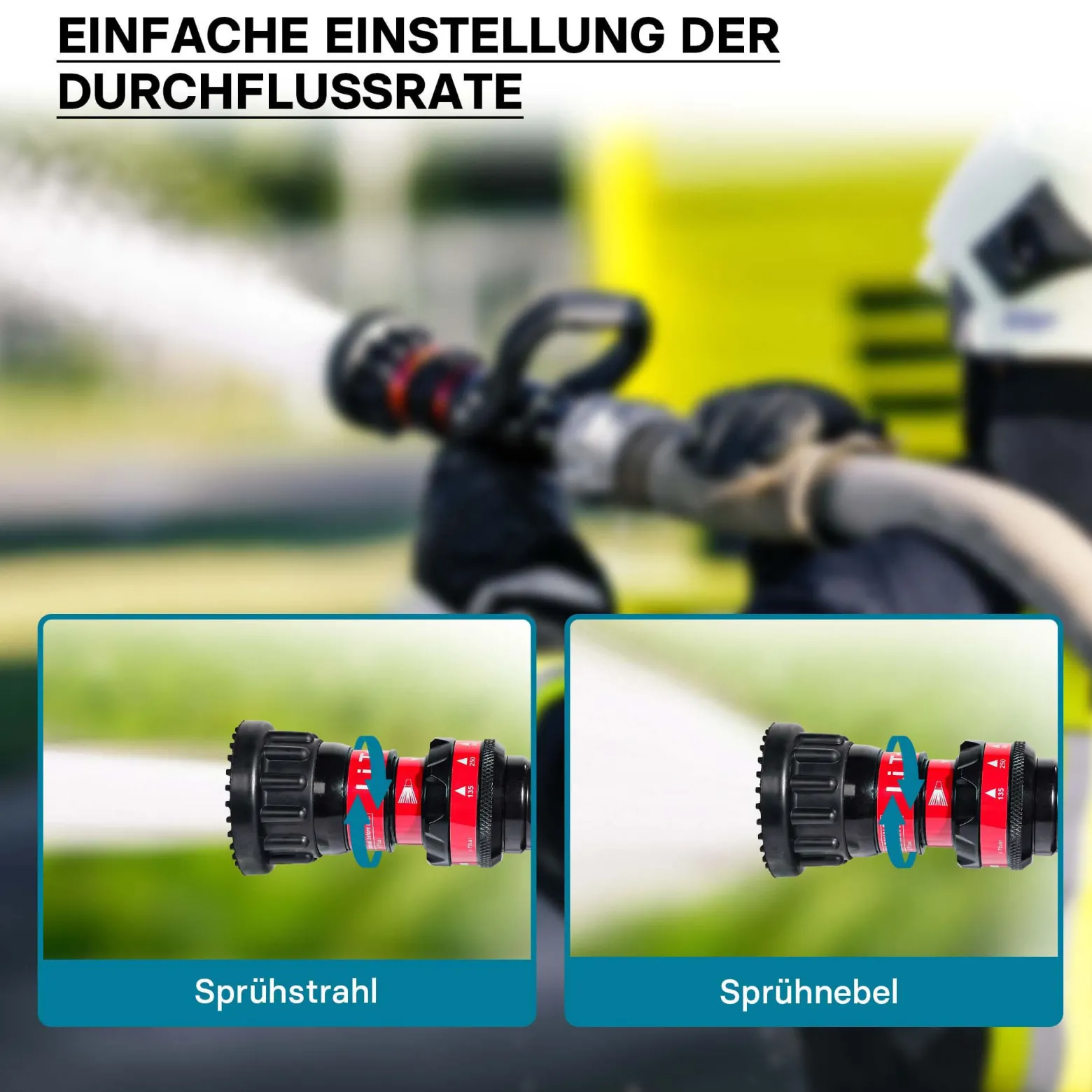 Wiltec Hohlstrahlrohr mit 150/180/300/450/660 l/min, C Storzkupplung und stufenloser Sprühstrahlverstellung für THW Feuerwehrrohr