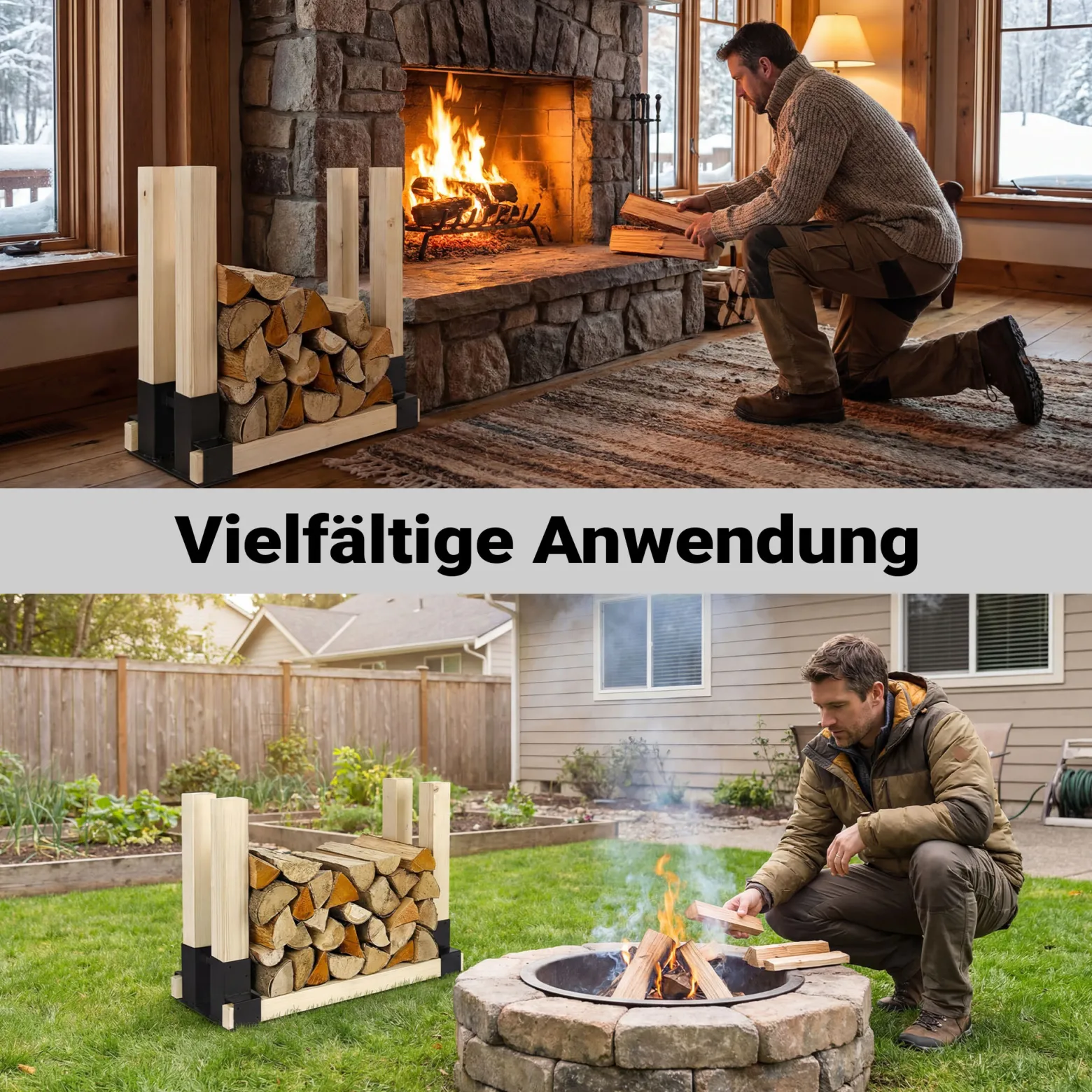 Wiltec Holzstapelhilfe für Kaminholz im 2er Set, 335 x 85 x 130 mm, Brennholz Stapelhilfe Gestell für Feuerholz und Brennholz, Holzhalter