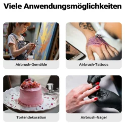 Wiltec HS-A10K Kompressor Zubehör Set 2,8 bar, Airbrush Set 12 V, Airbrushpistole mit 0,3 mm Düse, Druckluft Kompressor mit Air Brush