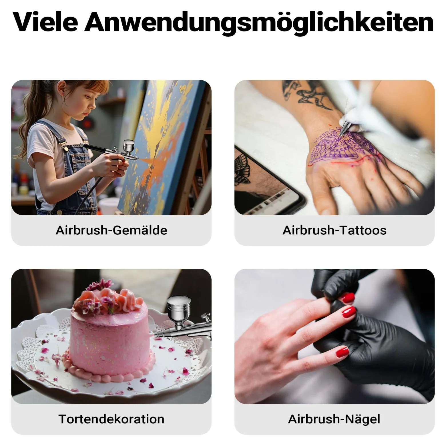 Wiltec HS-A10K Kompressor Zubehör Set 2,8 bar, Airbrush Set 12 V, Airbrushpistole mit 0,3 mm Düse, Druckluft Kompressor mit Air Brush