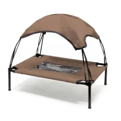 Wiltec Hundebett mit Dach Braun 122 x 91 x 16 cm Größe XL bis 50 kg Outdoor Katzenliege Haustier Schlafplatz Sonnendach
