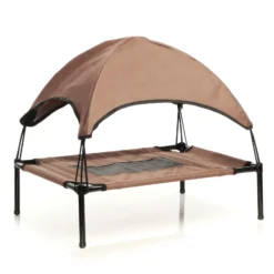 Wiltec Hundebett mit Dach Braun 60 x 45 x 16 cm Größe S bis 15 kg Outdoor Katzenliege Haustier Schlafplatz Sonnendach