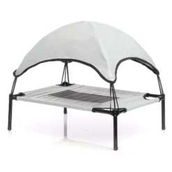 Wiltec Hundebett mit Dach Grau 76 x 60 x 16 cm Größe M bis 25 kg Outdoor Katzenliege Haustier Schlafplatz Sonnendach